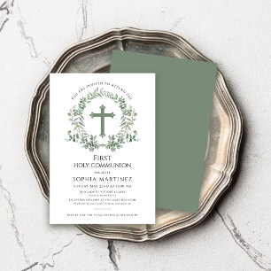 De eerste heilige communie van Green Wreath Girl Kaart
