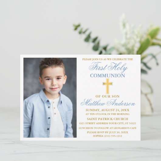 De eerste Heilige Communistische Foto Dusty Blue G Kaart (Staand voorkant)