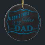 De eerste hero van de zoon is papa Blue Chalkboard Keramisch Ornament<br><div class="desc">Geweldig Afbeelding</div>