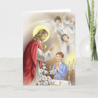 De eerste jongen van de Heilige Communie Kaart
