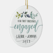 De eerste kerst met Waterverf Laurel Leaves Keramisch Ornament (Rechts)