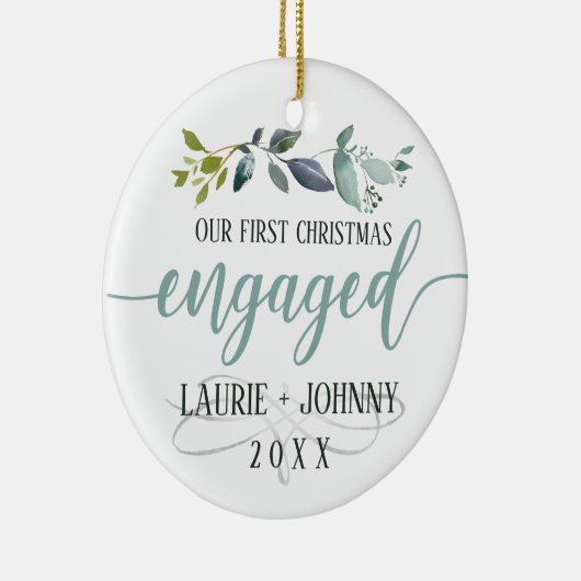 De eerste kerst met Waterverf Laurel Leaves Keramisch Ornament (Rechts)