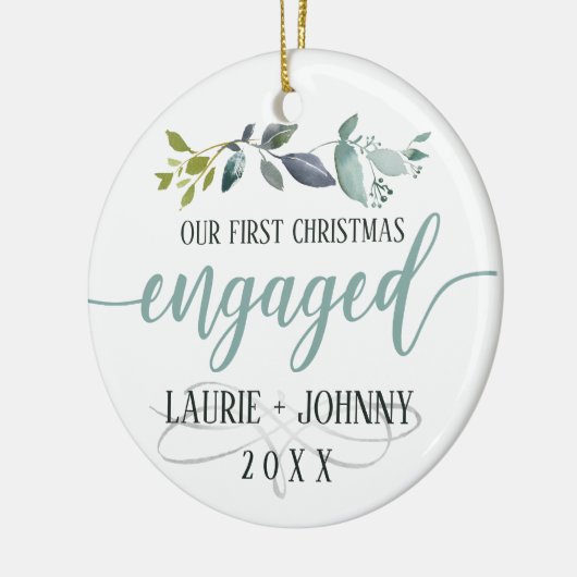 De eerste kerst met Waterverf Laurel Leaves Keramisch Ornament (Links)