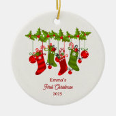 De eerste kerst van baby met kleurrijke kousen keramisch ornament (Voorkant)