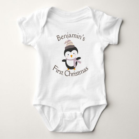 De eerste kerst van de baby Mooie winter pinguïn Romper (Voorkant)