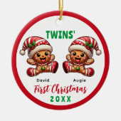 De eerste kerst van de Gingerbread Twins Keramisch Ornament (Voorkant)