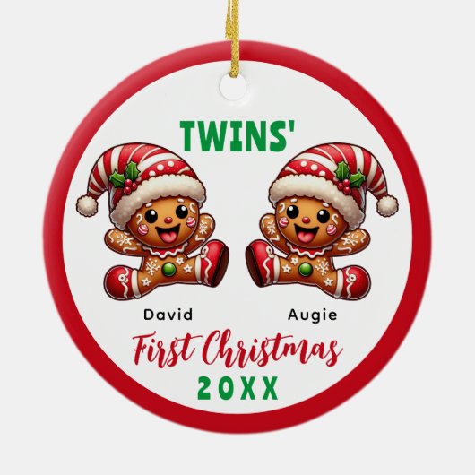 De eerste kerst van de Gingerbread Twins Keramisch Ornament (Achterkant)