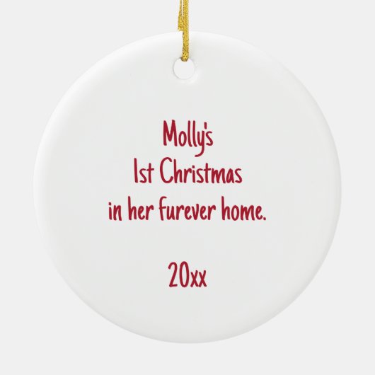 De eerste kerst van de reddingshond in Furever Hom Keramisch Ornament (Achterkant)