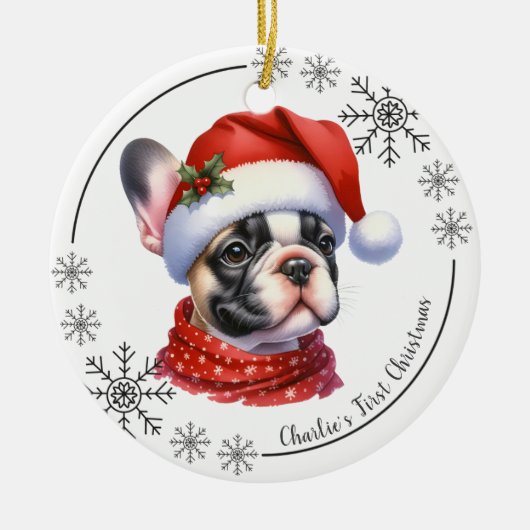 De eerste kerst van de Schattigee Franse Bulldog Keramisch Ornament (Voorkant)