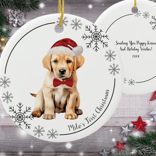 De eerste kerst van de Schattigee Labrador Retriev Keramisch Ornament