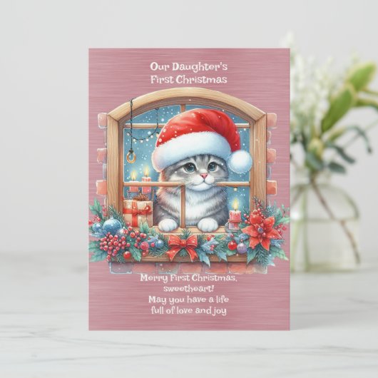 De eerste kerst van onze dochter feestdagenkaart (Staand voorkant)