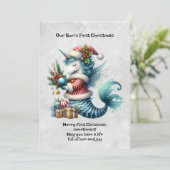 De eerste kerst van onze zoon feestdagenkaart (Staand voorkant)