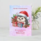 De eerste kerst van onze zoon feestdagenkaart (Staand voorkant)