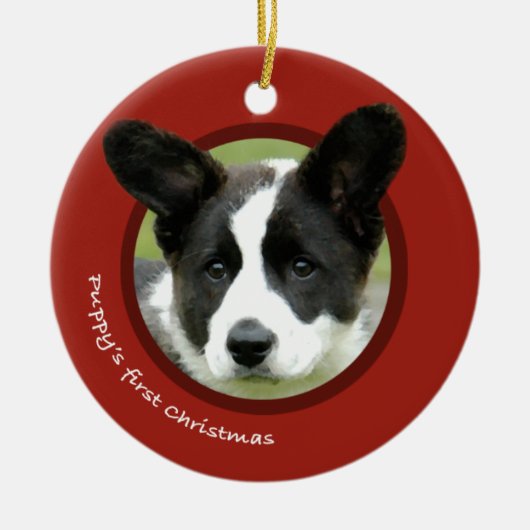 De eerste kerst van Puppy (Cardigan Welsh Corgi) Keramisch Ornament (Voorkant)