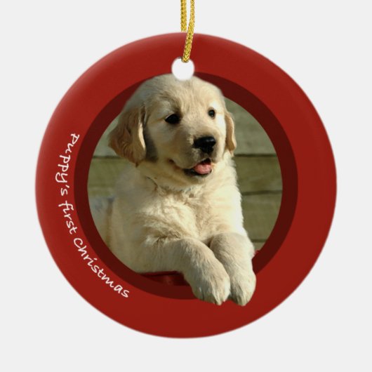 De eerste kerst van Puppy (Gouden Herriever) Keramisch Ornament (Voorkant)