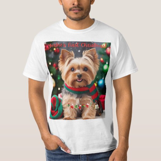 De eerste kerst van Yorkie! T-shirt (Voorkant)