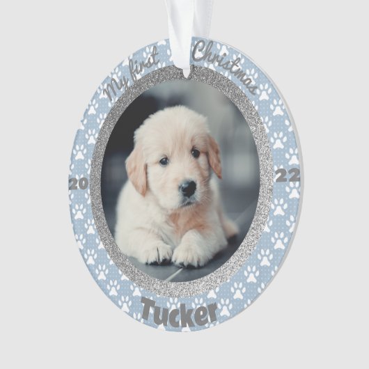 De eerste kerstblauwe pagina van de puppy Print Or Ornament (voorkant)