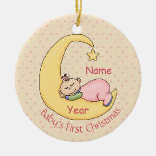 De eerste kerstdag van de baby, die op de maan sla keramisch ornament