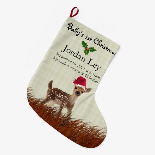 De eerste kerstdag van de baby. grote kerstsok (Voorkant (Hangend))