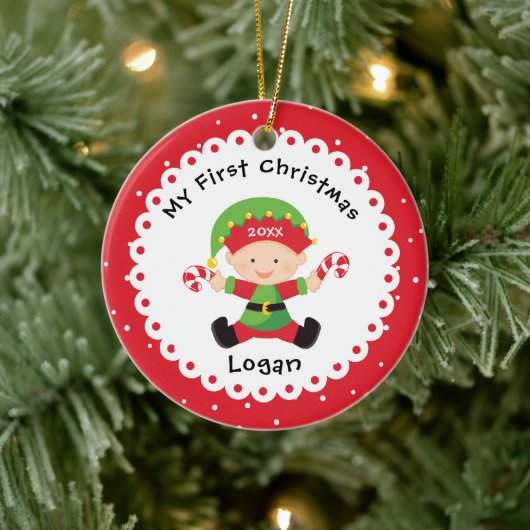 De eerste kerstdag van de kleine Elf Baby Keramisch Ornament (Boom)