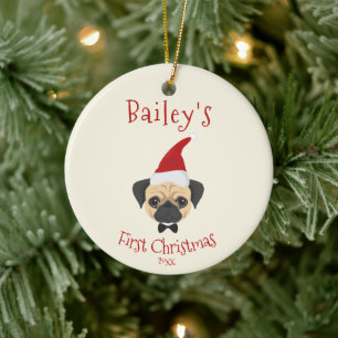 De eerste kerstdag van je hond - Cute Pug Keramisch Ornament