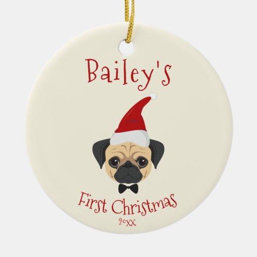 De eerste kerstdag van je hond - Cute Pug Keramisch Ornament (Voorkant)