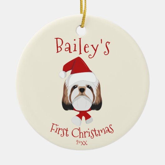 De eerste kerstdag van je hond - Cute Shih Tzu Keramisch Ornament (Voorkant)
