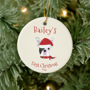 De eerste kerstdag van je hond - de Franse bulledo Keramisch Ornament