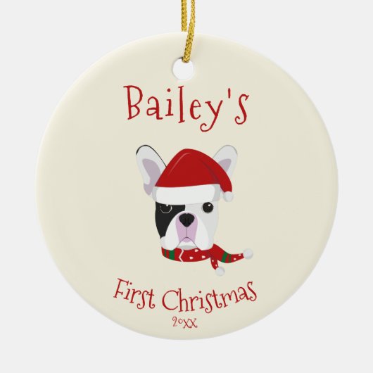 De eerste kerstdag van je hond - de Franse bulledo Keramisch Ornament (Voorkant)