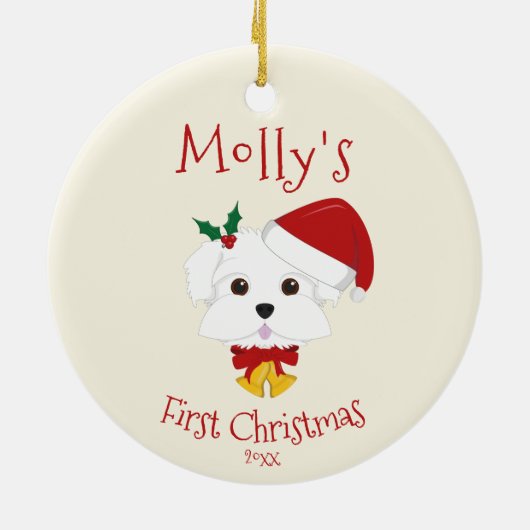 De eerste kerstdag van je hond - Maltees Keramisch Ornament (Achterkant)