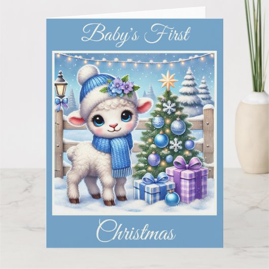 De eerste kerstdagen van Baby Boy Lamb Kaart (Voorkant)