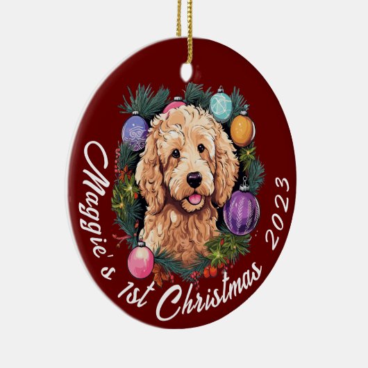 De eerste kerstdagen van Goldendoodle Keramisch Ornament (Rechts)