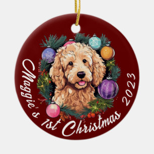 De eerste kerstdagen van Goldendoodle Keramisch Ornament