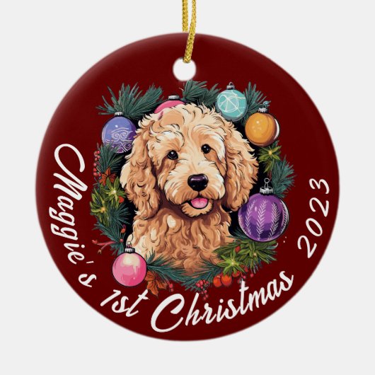 De eerste kerstdagen van Goldendoodle Keramisch Ornament (Voorkant)