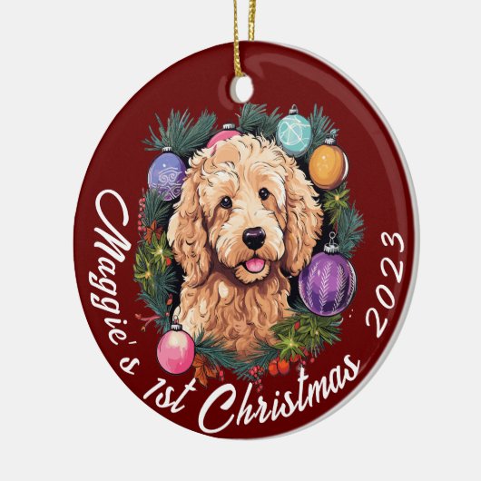 De eerste kerstdagen van Goldendoodle Keramisch Ornament (Links)