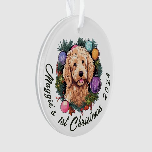De eerste kerstdagen van Goldendoodle Ornament (voorkant)