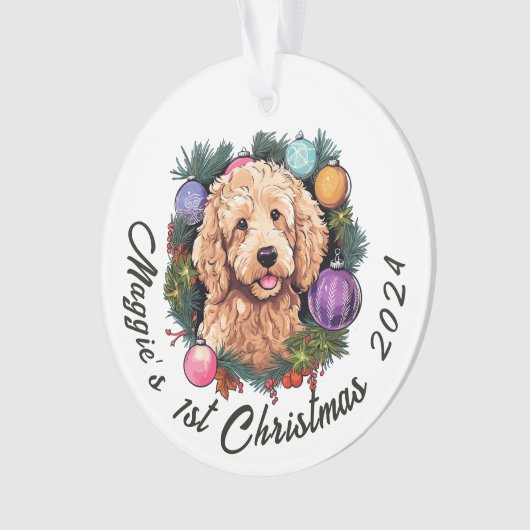 De eerste kerstdagen van Goldendoodle Ornament (voorkant)
