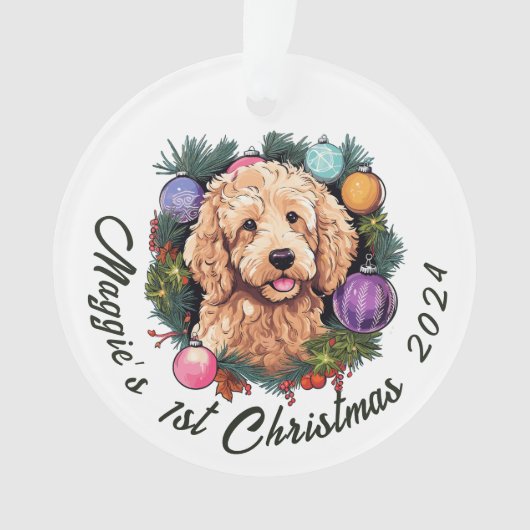 De eerste kerstdagen van Goldendoodle Ornament (voorkant)