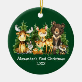 De eerste kerstdieren van baby's: de groene baard keramisch ornament