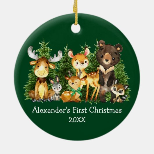 De eerste kerstdieren van baby's: de groene baard keramisch ornament (Achterkant)