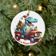 De eerste kerstdinosaurus van baby. 