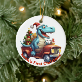 De eerste kerstdinosaurus van baby.  keramisch ornament