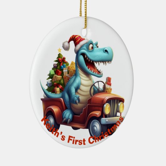 De eerste kerstdinosaurus van baby.  keramisch ornament (Rechts)