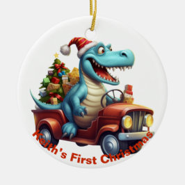 De eerste kerstdinosaurus van baby.  keramisch ornament