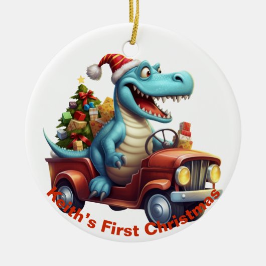 De eerste kerstdinosaurus van baby.  keramisch ornament (Voorkant)