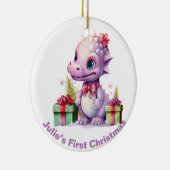 De eerste kerstdinosaurus van baby. keramisch ornament (Rechts)