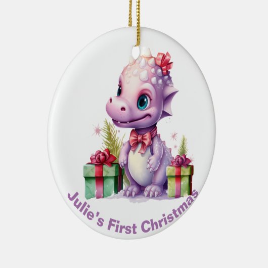 De eerste kerstdinosaurus van baby.  keramisch ornament (Rechts)