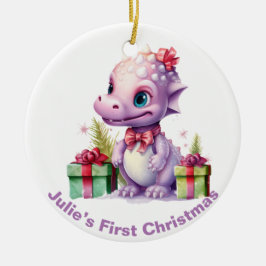 De eerste kerstdinosaurus van baby.  keramisch ornament