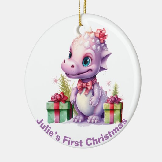 De eerste kerstdinosaurus van baby. keramisch ornament (Links)