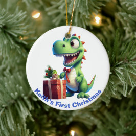 De eerste kerstdinosaurus van baby.  keramisch ornament